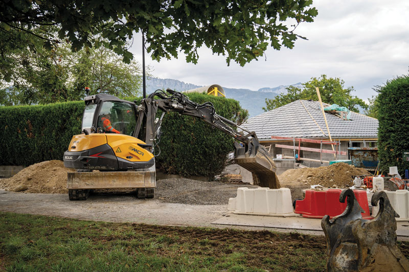 Renting a multipurpose machine allows flexibility at a reasonable cost. Instead of renting a whole fleet of equipment, a builder could rent one machine that excels at many tasks. Purchasing a multipurpose machine will cost more up front but will also give the builder more options. Photo courtesy of Mecalac North America