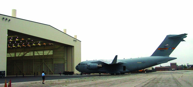 There’s always room for mega-hangar jobs: South Carolina builders Hightower Construction presided over this C17 hangar at Charleston Air Force Base. Butler Heavy Structures photo