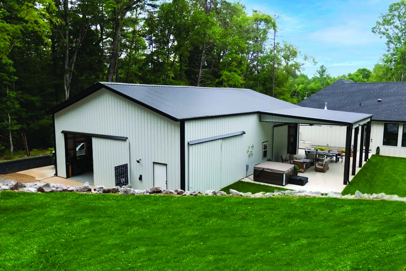 Custom Post-Frame Garage Blends Storage, Fitness, and Outdoor Living